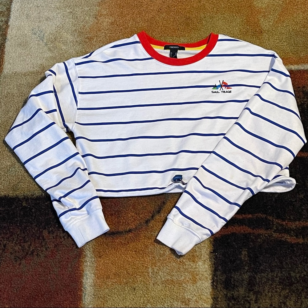 White Drawstring Crop Top with “Sail Team” embroidered on the front